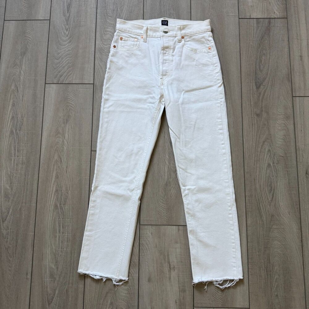 Gap Jeans Women’s Size 4/27 White Cheeky Straight High Rise Raw Hem Denim